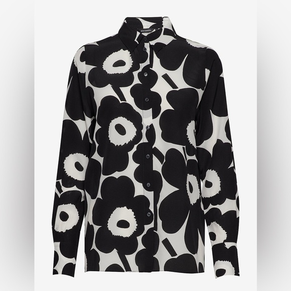 Marimekko GABRO PIENI UNIKKO blouse Long sleeve Black and off white Floral Top - Picture 5 of 13